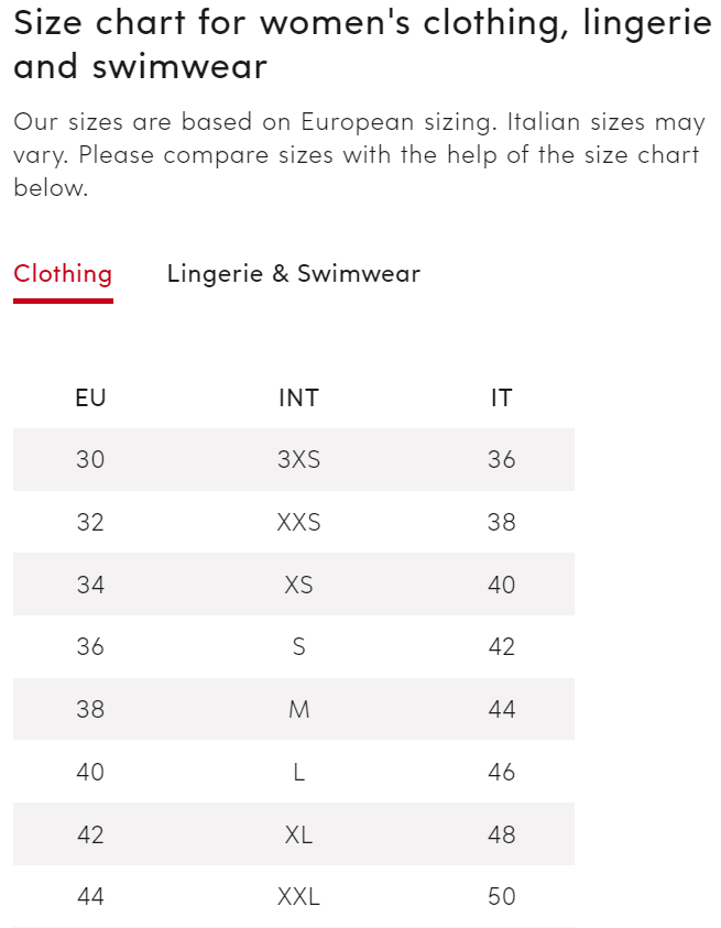 The size chart for our Italian customers – Breuninger Help